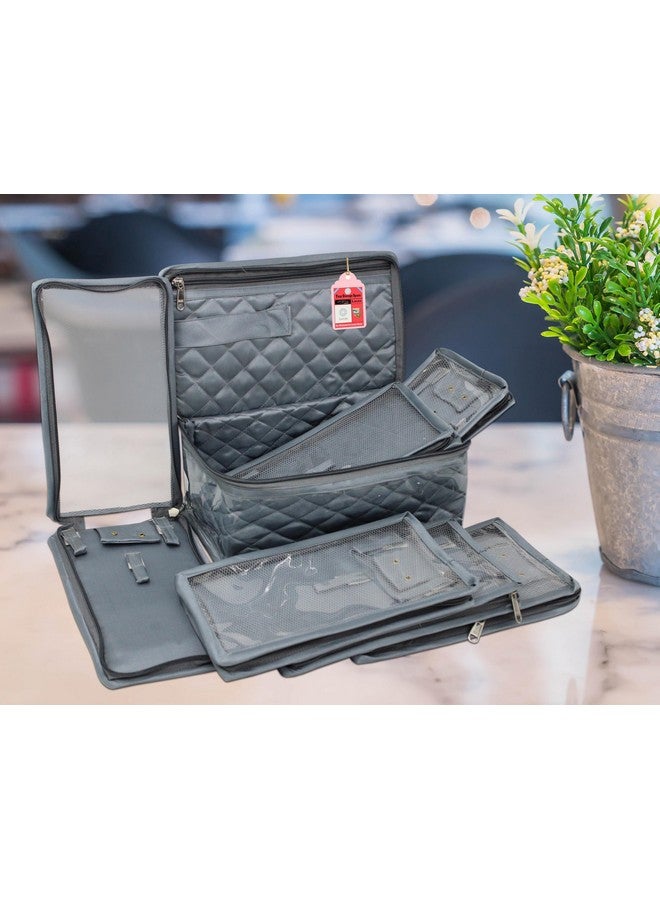 لوسيس منظم أدوات المكياج والمجوهرات من LUCES، صندوق منظم للقلادات والأقراط والخواتم، حقيبة تخزين مستحضرات التجميل للسفر للنساء والفتيات، باللون الرمادي - Image 5