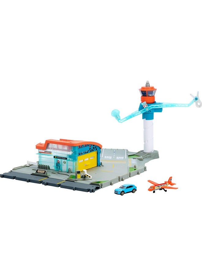 MATCHBOX Matchbox Toy Car Playset, Takeoff Adventure Airport Set with Die-Cast Audi in 1:64 Scale, Plastic Plane, Take-Off & Landing Feature & Storage - Image 1