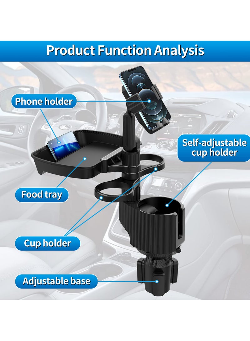 Excefore Car Cup Holder Expander Tray, 4-in-1 Adjustable Car Table Adjustable Food Car Tray, 360°Rotation Multifunctional Car Food Tray Table for Eating, Dual Cup Holder, Travel Road Trip Essentials - Image 2