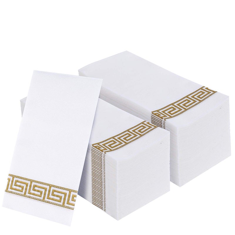 Vplus 200 PACK Guest Towels Disposable Bathroom Decorative Bathroom Napkins Soft and Absorbent Disposable Dinner Napkins Cloth Like for Kitchen Parties Weddings Christmas PartyGold
