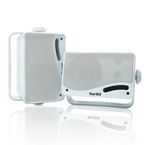 Herdio 35 Outdoor Bluetooth Speakers Wired Waterproof 200W 3 Way Upgrade Premium Wall Mount Speakers Durable Mountable Loud Sound System for Patio Indoor Deck Garage White Pair - Image 1