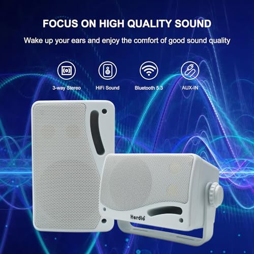 Herdio 35 Outdoor Bluetooth Speakers Wired Waterproof 200W 3 Way Upgrade Premium Wall Mount Speakers Durable Mountable Loud Sound System for Patio Indoor Deck Garage White Pair - Image 3