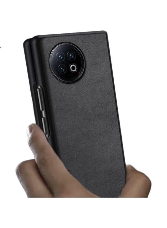 Shangsu, Suitable For Vivo Xfold2 Phone Case, Vivo Xfold2 Protective Cover, Sheepskin Left And Right Folding Style, Silicone Soft Shell, Shockproof, Wear-Resistant, For Women And Men, Outer Case, Starry Black - Image 3