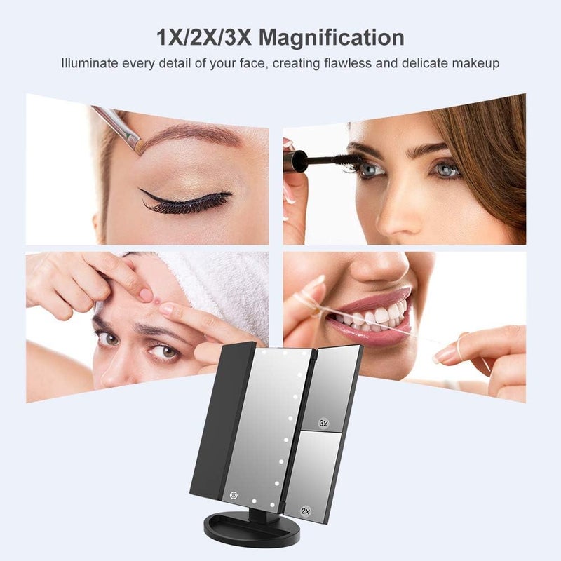 WEILY Makeup Mirror with 21 LED Lights,Two Power Supply Modes, Adjustable Touch Screen and 1x/2x/3x Magnification Tri-Fold Vanity Mirror, Gift for Women（Black） Globally trusted quality - Image 3