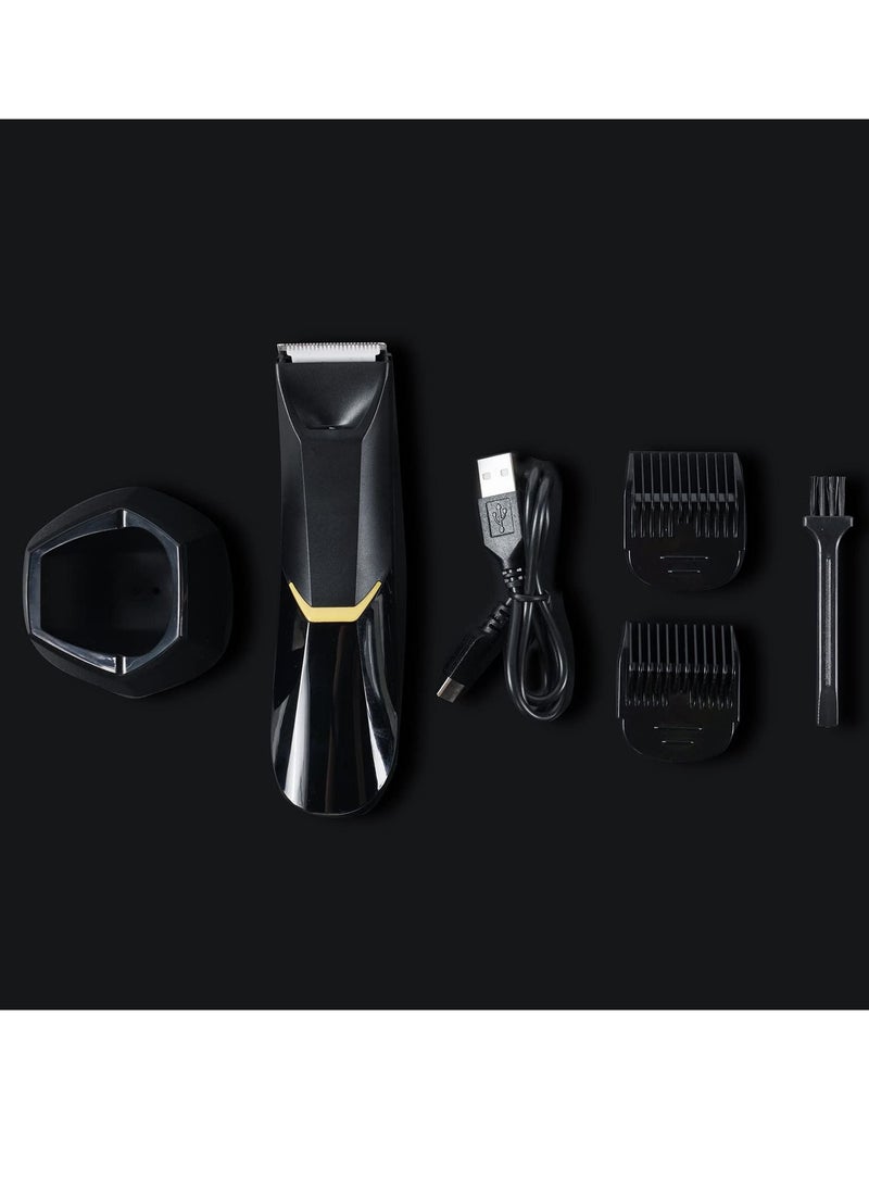 KASTWAVE - Body Hair Trimmer for Men, Body Groomer Electric Razor with LED, Wet and Dry Electric Trimmer Rechargeable Hair Clipper for Intimate Area with Dock and 2 Limit Comb (Black) - Image 1