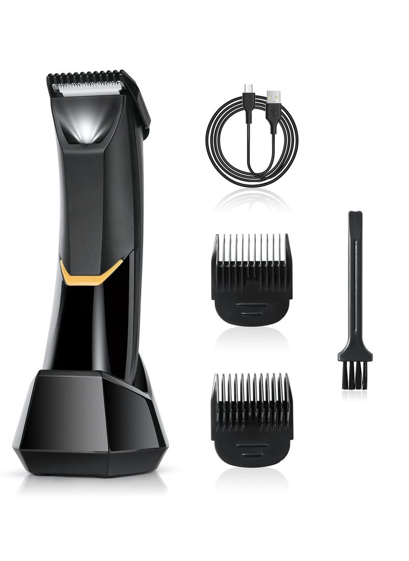 KASTWAVE - Body Hair Trimmer for Men, Body Groomer Electric Razor with LED, Wet and Dry Electric Trimmer Rechargeable Hair Clipper for Intimate Area with Dock and 2 Limit Comb (Black) - Image 1
