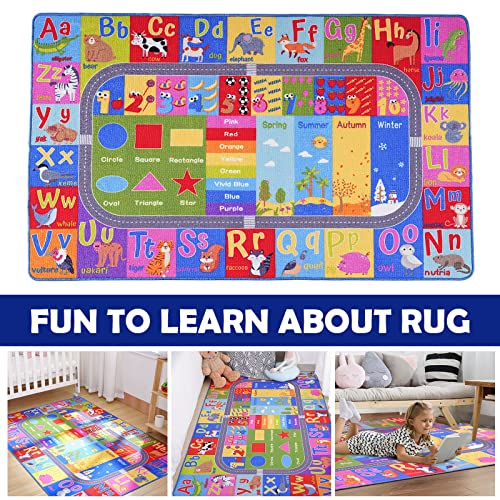 Flagover Kids Rug for Playroom Classroom, ABC Alphabet Numbers Play Toddlers Rugs, 4x6 Learning Educational Bedroom Floor Mat, Washable Baby Carpet for Boys Room, Nursery, Preschool, Daycare - Image 4