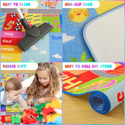 Flagover Kids Rug for Playroom Classroom, ABC Alphabet Numbers Play Toddlers Rugs, 4x6 Learning Educational Bedroom Floor Mat, Washable Baby Carpet for Boys Room, Nursery, Preschool, Daycare - Image 5