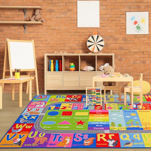 Flagover Kids Rug for Playroom Classroom, ABC Alphabet Numbers Play Toddlers Rugs, 4x6 Learning Educational Bedroom Floor Mat, Washable Baby Carpet for Boys Room, Nursery, Preschool, Daycare - Image 3