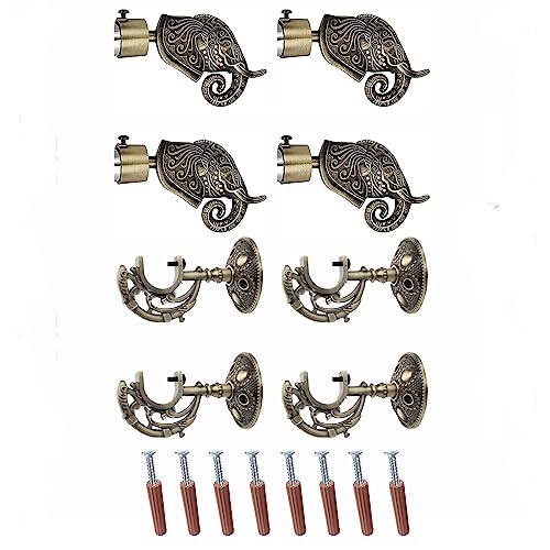 GLOXY ENTERPRISE GLOXY Aluminium Rajwada Elephant Shape Antique Curtain Brackets with Support 1 Inch Rod Pocket Finials Designer Window(2 Pair) - Stylish, Durable Window Decor Solution for Elegant Home Interiors - Image 1