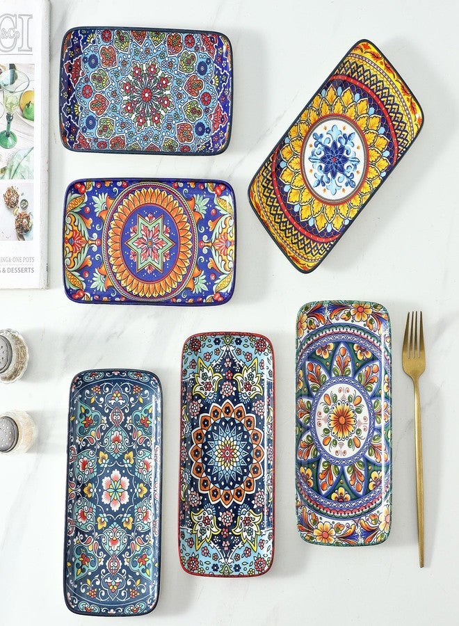 glowworm Porcelain Appetizer Plates Set of 6, 8.5 Inch Salad Plates for Sushi, Dessert, Rectangular Serving Platters, Serving Tray for Party, Kitchen, Microwave & Oven Safe, Bohemian - Image 5
