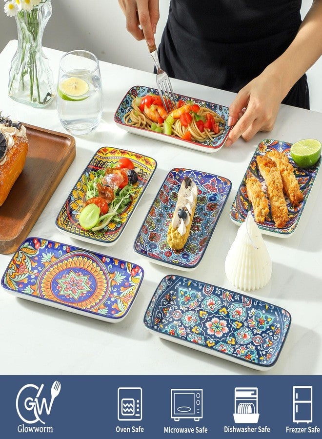 glowworm Porcelain Appetizer Plates Set of 6, 8.5 Inch Salad Plates for Sushi, Dessert, Rectangular Serving Platters, Serving Tray for Party, Kitchen, Microwave & Oven Safe, Bohemian - Image 3