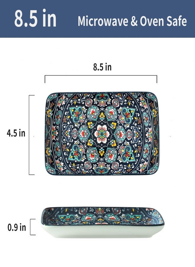 glowworm Porcelain Appetizer Plates Set of 6, 8.5 Inch Salad Plates for Sushi, Dessert, Rectangular Serving Platters, Serving Tray for Party, Kitchen, Microwave & Oven Safe, Bohemian - Image 2