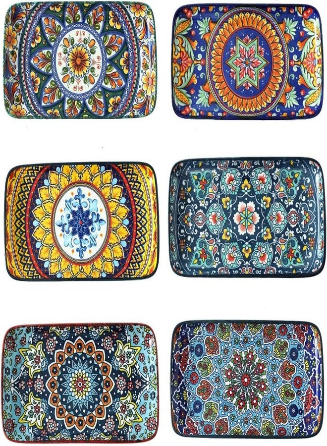 glowworm Porcelain Appetizer Plates Set of 6, 8.5 Inch Salad Plates for Sushi, Dessert, Rectangular Serving Platters, Serving Tray for Party, Kitchen, Microwave & Oven Safe, Bohemian - Image 1