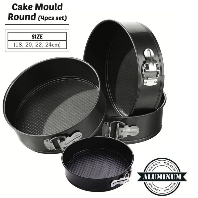 VK Stores VK STORES Premium 4Pcs Springform Cake Mould Set Ultimate Convenience and Perfect Results Ideal for Gifting Baking Tray Removable Bottom Round Shape Black 18cm20cm22cm24cm - Image 2