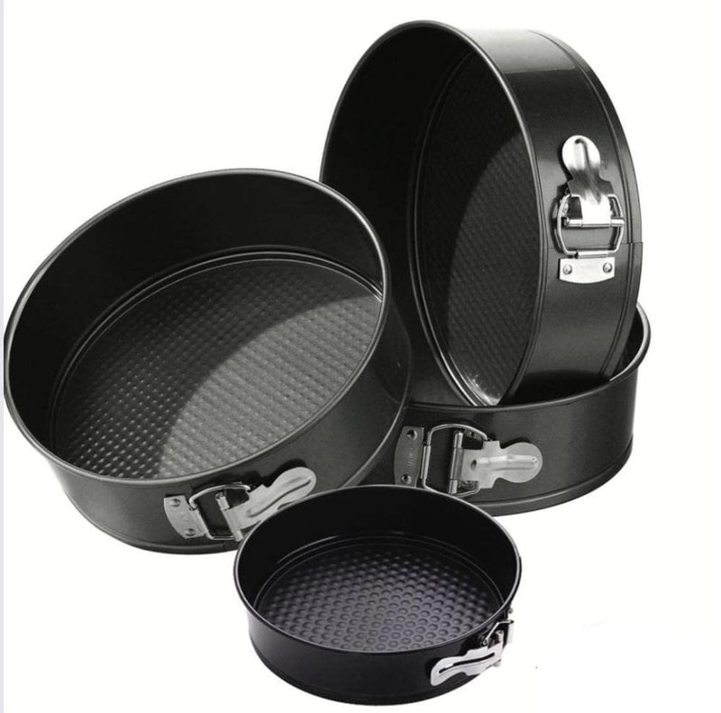 VK Stores VK STORES Premium 4Pcs Springform Cake Mould Set Ultimate Convenience and Perfect Results Ideal for Gifting Baking Tray Removable Bottom Round Shape Black 18cm20cm22cm24cm - Image 1