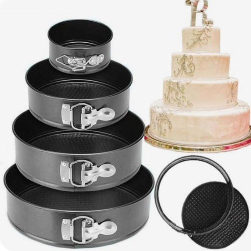 VK Stores VK STORES Premium 4Pcs Springform Cake Mould Set Ultimate Convenience and Perfect Results Ideal for Gifting Baking Tray Removable Bottom Round Shape Black 18cm20cm22cm24cm - Image 3