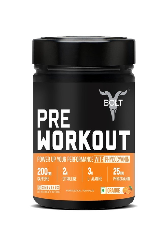 Bolt Pre Workout Supplement | 300 grams,30 Servings |With Caffeine Powder, Citrulline Malate, B-Alanine, Taurine For Explosive Energy, Pump & Focus | Orange Tangy - Image 1