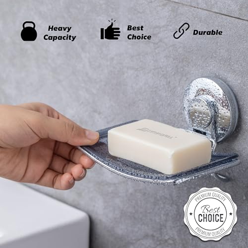 NEVADRILL Suction Soap Holder | Vacuum Suction Soap Dish for Shower | Wall-Mounted Soap Caddy for Shower | Polished Finish, Drill-Free Installation | Wall Soap Holder for Bathroom [ND-0542] - Image 3
