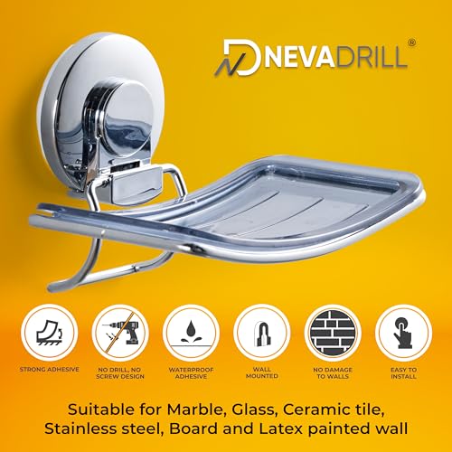NEVADRILL Suction Soap Holder | Vacuum Suction Soap Dish for Shower | Wall-Mounted Soap Caddy for Shower | Polished Finish, Drill-Free Installation | Wall Soap Holder for Bathroom [ND-0542] - Image 2