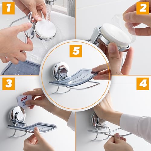 NEVADRILL Suction Soap Holder | Vacuum Suction Soap Dish for Shower | Wall-Mounted Soap Caddy for Shower | Polished Finish, Drill-Free Installation | Wall Soap Holder for Bathroom [ND-0542] - Image 4