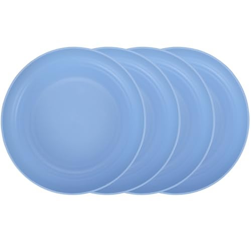 LuckyZone 7.8 Inches Unbreakable Wheat Straw Plates - Reusable Plate Dinner Set - Dishwasher & Microwave Safe - Healthy, BPA Free & Eco-Friendly (7.8 Inches/4 Blue) - Image 1