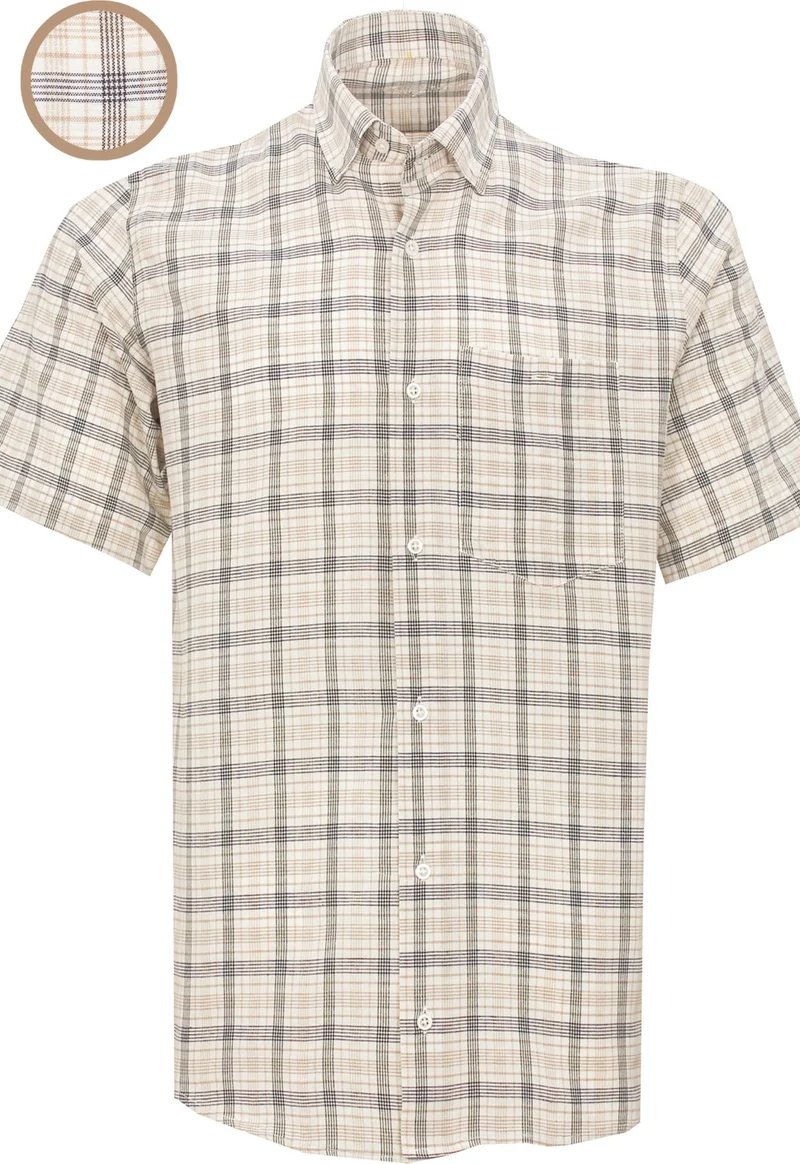 Varetta Men's White-Cream Classic Cut Buttoned Collar Check Short Sleeve Shirt