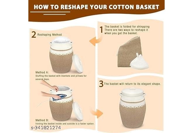 GRATIFY 18" x 14" Tall Extra Large Storage Basket with Lid, Cotton Rope Storage Baskets, Woven Laundry Hamper with Cover, Cloth Storage Bin, for Clothes Towels in Living Room (Mix Brown) - Image 2