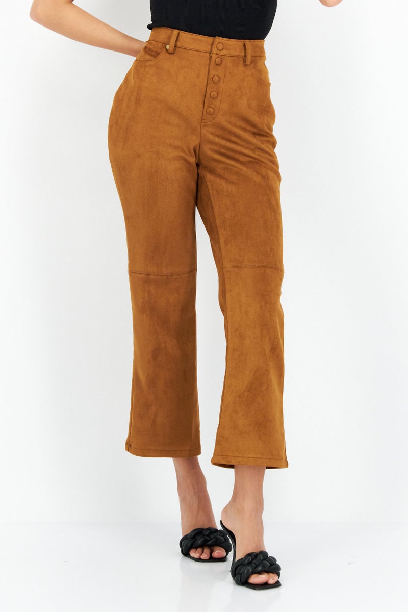 BCBGeneration Women Wide Leg Plain Pants, Brown - Image 1