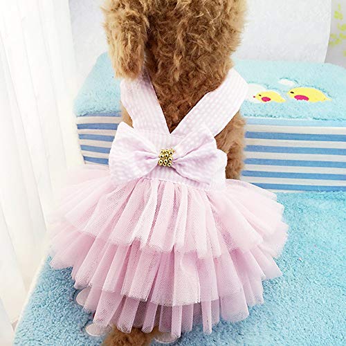 TAPBULL Dog Dresses, Fashion Pet Dog Clothes, Striped Mesh Puppy Dogs Princess Dresses (Pink, X-Large) - Image 1