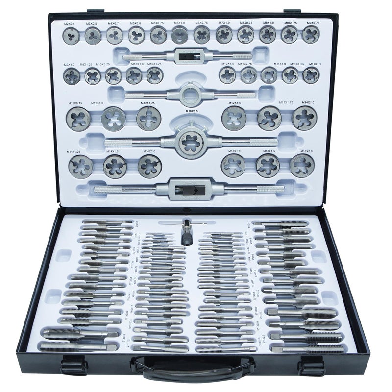 Axelord 110PCS Tap and Die Set, Metric Size M2-M18 Standard Threading Tool with Adjustable Handles, Accessories and Storage Case for Cutting External and Internal Threads - Image 1