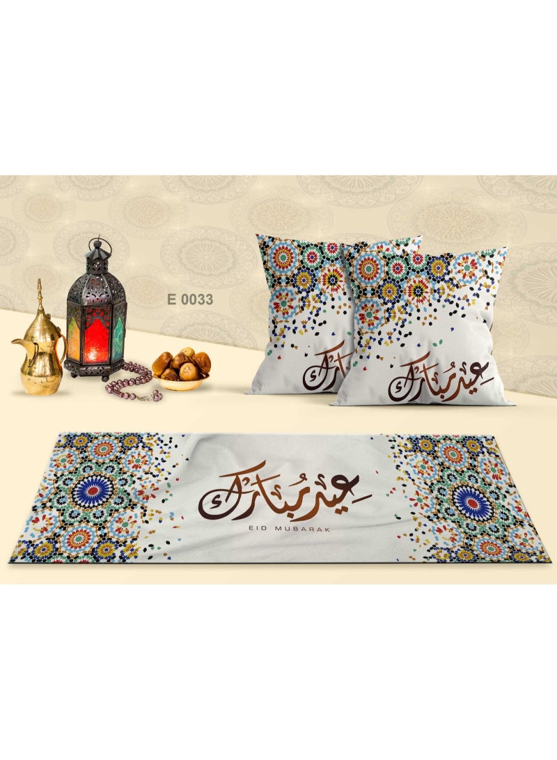 طقم رنر العيد و 2 كفر خدديات قطيفة 45*45 سم - Image 2