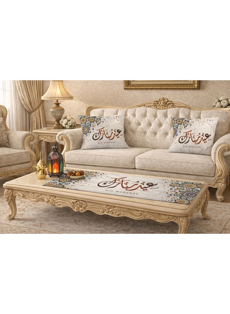 طقم رنر العيد و 2 كفر خدديات قطيفة 45*45 سم - Image 1