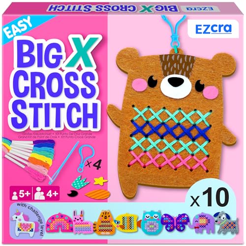 EZCRA Beginner Needlepoint Cross Stitch Kit for Kids Ages 58 Easy Embroidery Starter Set with Jumbo Plastic Needles PrePrinted Patterns Instructions DIY Arts Crafts for Girls Boys - Image 1