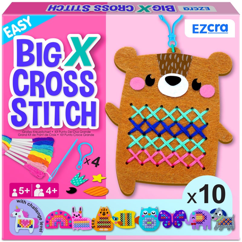 EZCRA Beginner Needlepoint Cross Stitch Kit for Kids Ages 58 Easy Embroidery Starter Set with Jumbo Plastic Needles PrePrinted Patterns Instructions DIY Arts Crafts for Girls Boys - Image 2