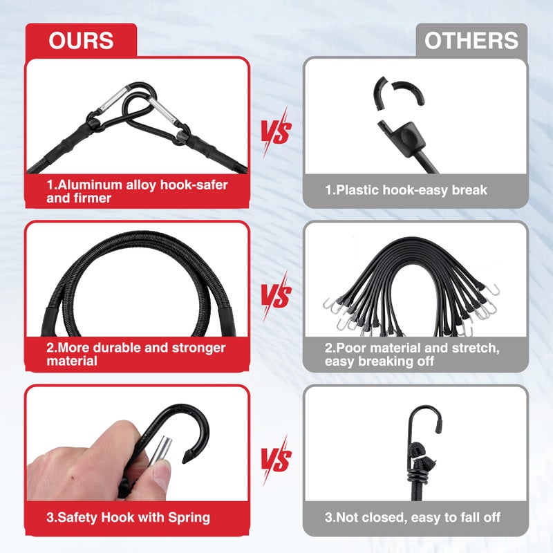 WORKPRO 24 Inch Bungee Cords with Hooks, 4 Pack Superior Rubber Heavy Duty Bungee Straps Strong Elastic Rope for Outdoor Tent, Luggage Rack, Camping, Cargo, RV, Bike, Transporting, Storage, Black - Image 2