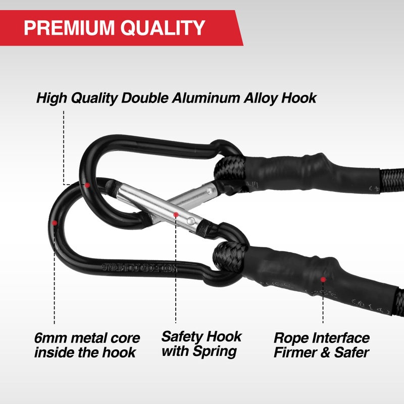 WORKPRO 24 Inch Bungee Cords with Hooks, 4 Pack Superior Rubber Heavy Duty Bungee Straps Strong Elastic Rope for Outdoor Tent, Luggage Rack, Camping, Cargo, RV, Bike, Transporting, Storage, Black - Image 4