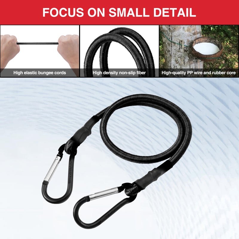 WORKPRO 24 Inch Bungee Cords with Hooks, 4 Pack Superior Rubber Heavy Duty Bungee Straps Strong Elastic Rope for Outdoor Tent, Luggage Rack, Camping, Cargo, RV, Bike, Transporting, Storage, Black - Image 5