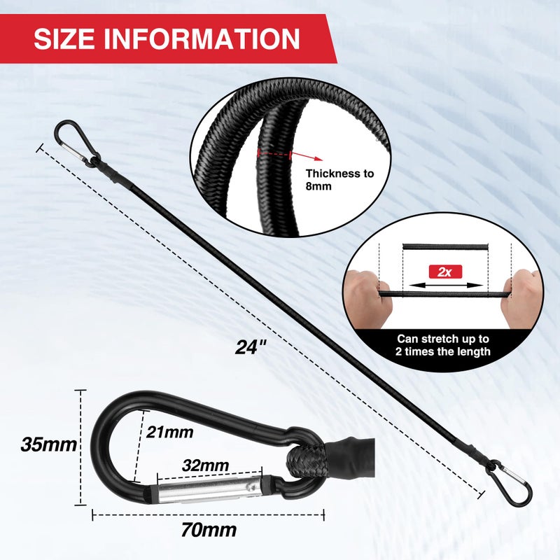 WORKPRO 24 Inch Bungee Cords with Hooks, 4 Pack Superior Rubber Heavy Duty Bungee Straps Strong Elastic Rope for Outdoor Tent, Luggage Rack, Camping, Cargo, RV, Bike, Transporting, Storage, Black - Image 3