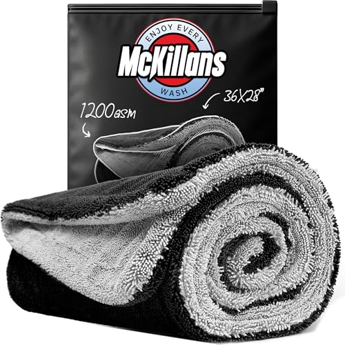 McKillans® Extra Large Dual-Color Car Drying Towel XL - Edgeless & Ultra Soft & Absorbent - 36" x 28" - 1200 GSM Twisted Loop Microfiber Towel for Cars - Drying Towel Car Detailing - Car Wash Towels - Image 1