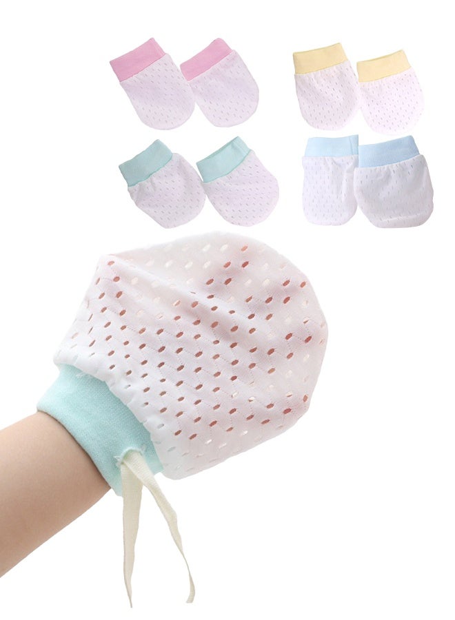 Infant and Toddler Anti-Scratch Gloves with Drawstring, Openwork Design for Ventilation, 4-Piece Set - Image 1