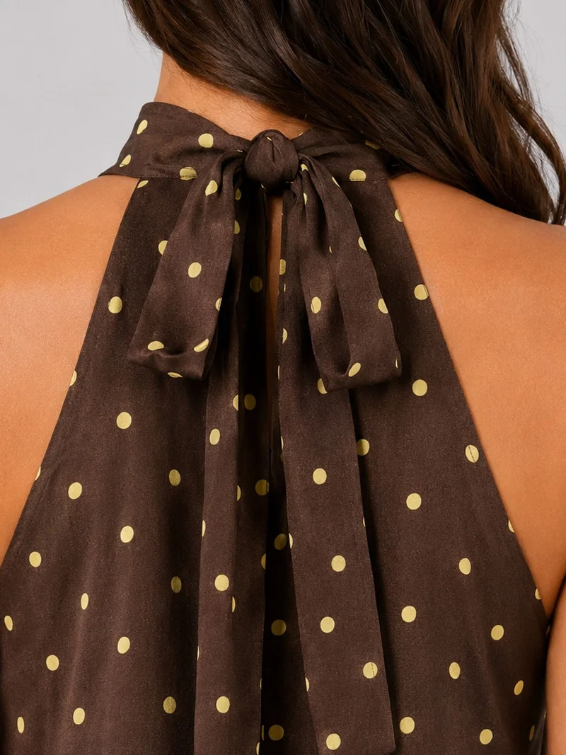 Mixray Coffee Brown Mixray Polka Dot Halter Maxi Dress for Women | Best Price UAE