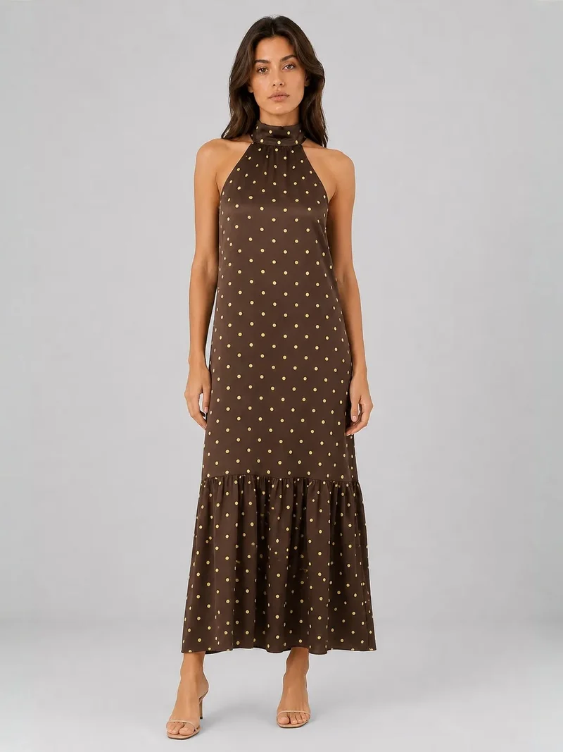 MixRay Mixray Polka Dot Halter Maxi Dress