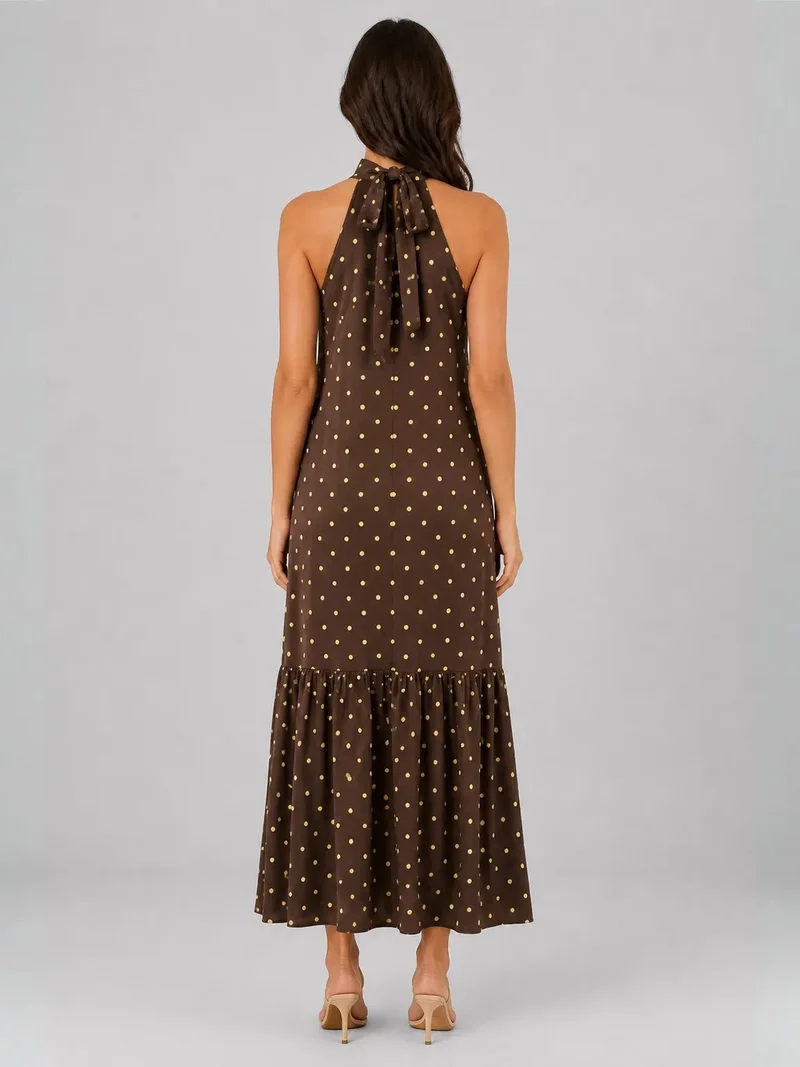 MixRay Mixray Polka Dot Halter Maxi Dress