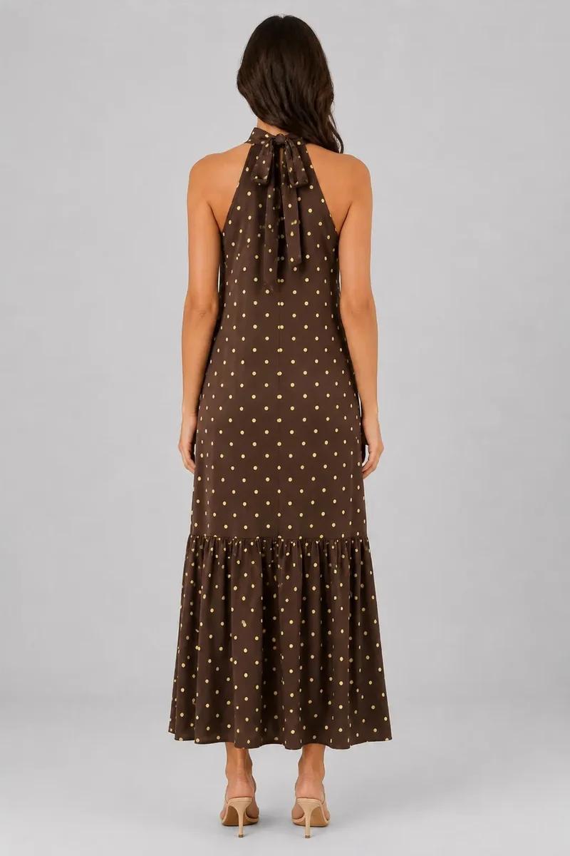 ميكسراي Mixray Polka Dot Halter Maxi Dress
