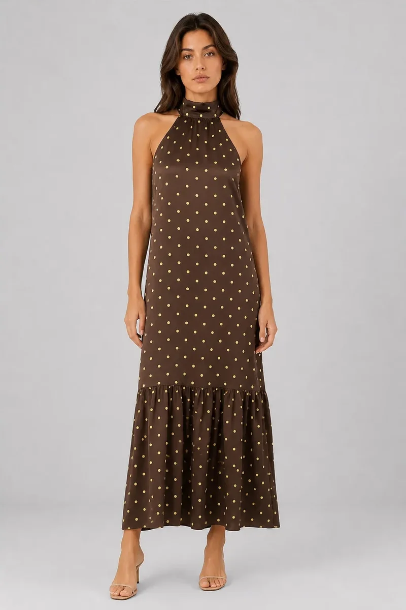 ميكسراي Mixray Polka Dot Halter Maxi Dress