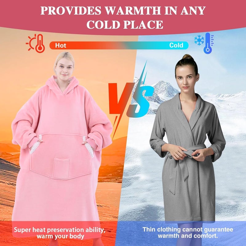 AASTIK SALES AASTIK Wearable Oversized Blanket Hoodie Super Soft Warm Plush Hooded Blanket for Adult Women Men Sweatshirt Sherpa Blanket with Hood Giant Pocket Size 1 Fits All pink - Image 5