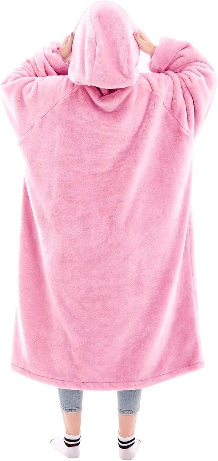 AASTIK SALES AASTIK Wearable Oversized Blanket Hoodie Super Soft Warm Plush Hooded Blanket for Adult Women Men Sweatshirt Sherpa Blanket with Hood Giant Pocket Size 1 Fits All pink - Image 2