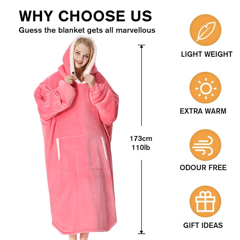 AASTIK SALES AASTIK Wearable Oversized Blanket Hoodie Super Soft Warm Plush Hooded Blanket for Adult Women Men Sweatshirt Sherpa Blanket with Hood Giant Pocket Size 1 Fits All pink - Image 3