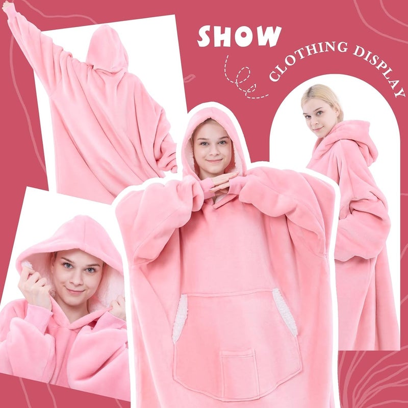 AASTIK SALES AASTIK Wearable Oversized Blanket Hoodie Super Soft Warm Plush Hooded Blanket for Adult Women Men Sweatshirt Sherpa Blanket with Hood Giant Pocket Size 1 Fits All pink - Image 4